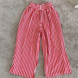 Red and White Striped High waist pants